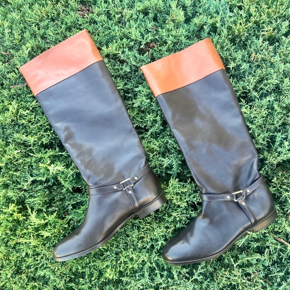 Brooks Brothers Two Tone Women's Tall Leather Riding Boots Size 6.5 Brown Cognac - Picture 2 of 13